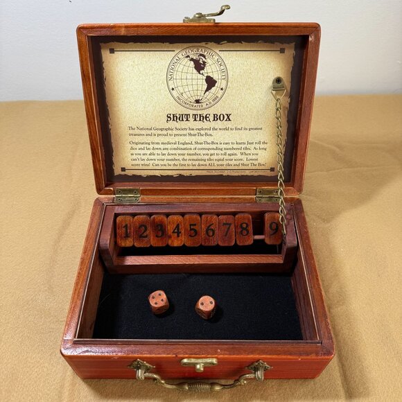 National Geographic Shut The Box Game Wooden Box Dice Instructions - Picture 1 of 9